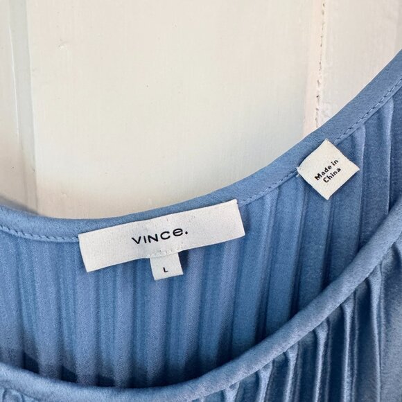 Vince sleeveless satin accordion pleated dress L spaghetti straps, waist tie - Picture 3 of 10